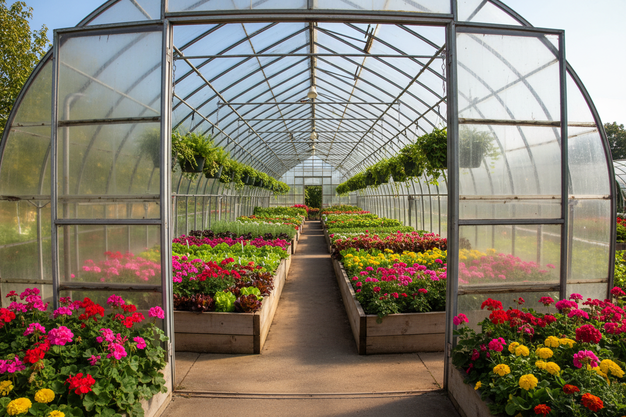 maybe a view from the open door so that you can see more of hthe greenhouse structure as well